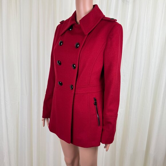 Michael Michael Kors Wool Blend Double Breasted Peacoat Coat Jacket Sz 8 Red - Picture 11 of 17
